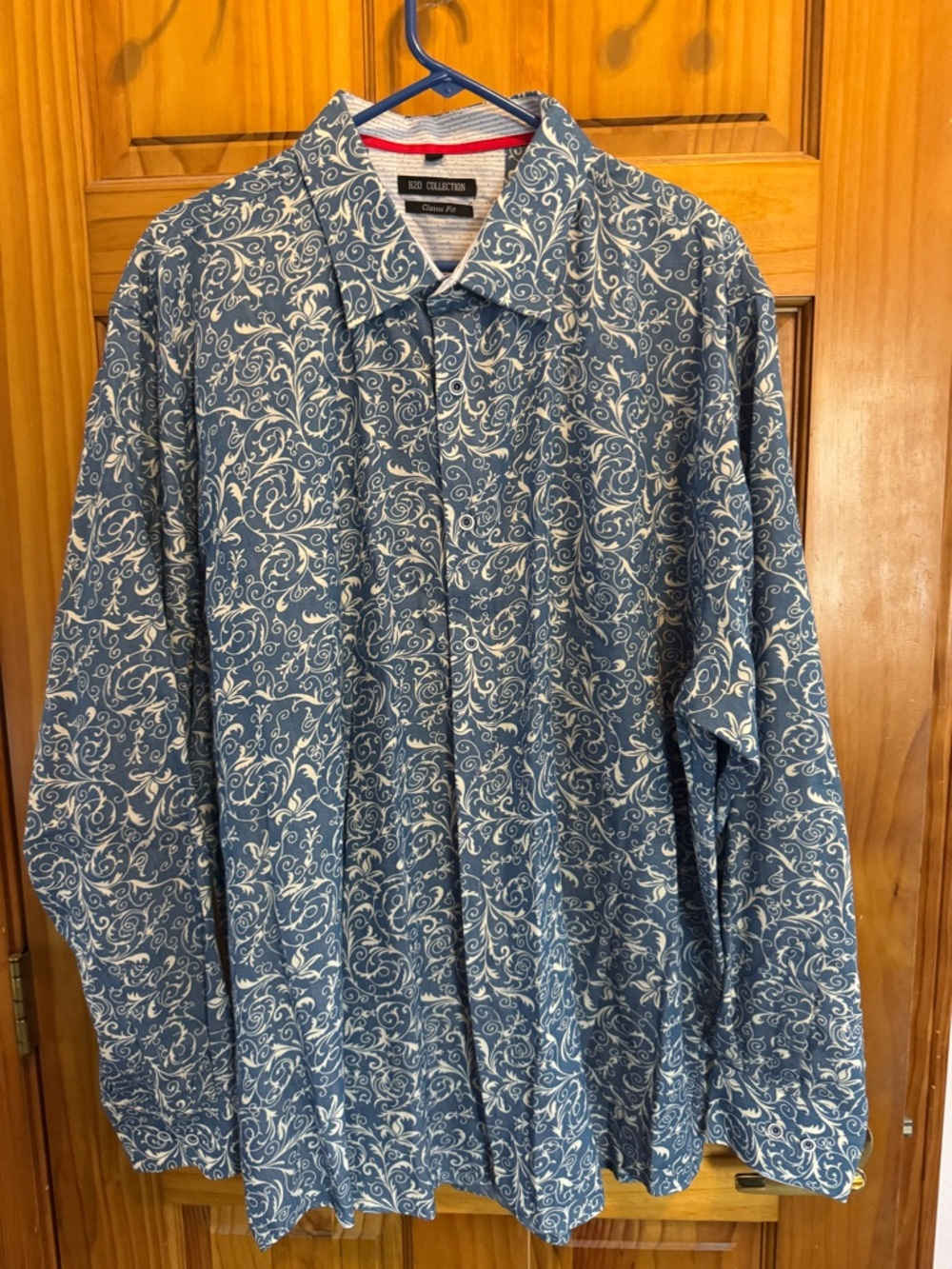Casual Blue Scroll-Print Men's Shirt